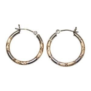 14k Solid Gold 2-Tone Earrings Hoops 585 Gold ~1 Gram